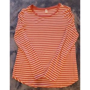 Old Navy Womens‎ Large White & Pink Striped Shirt Long Sleeve Round Neck